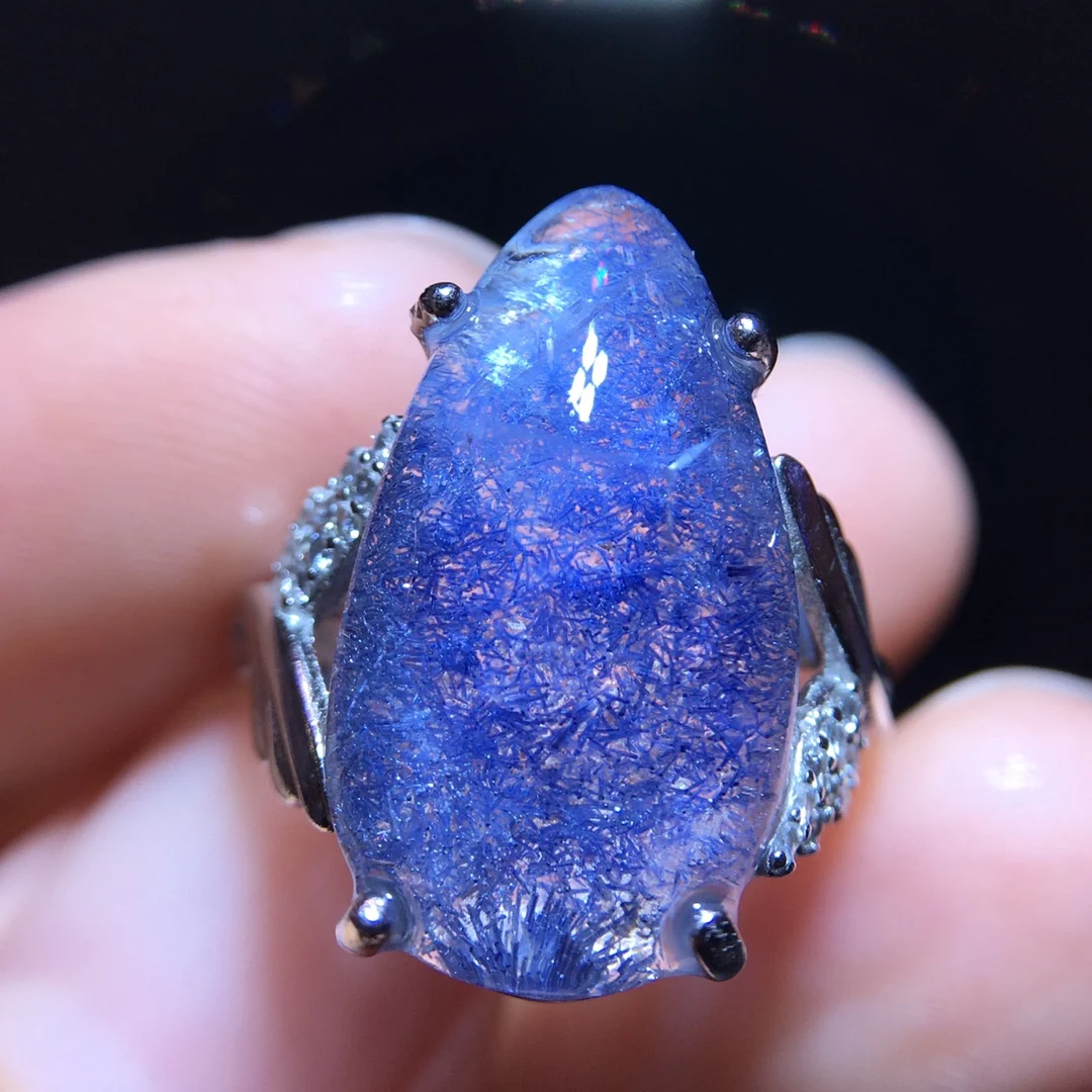 

Natural Blue Rutilated Dumortierite Adjustable Ring Woman 19.4/10.7mm Ring Jewelry AAAAAAA