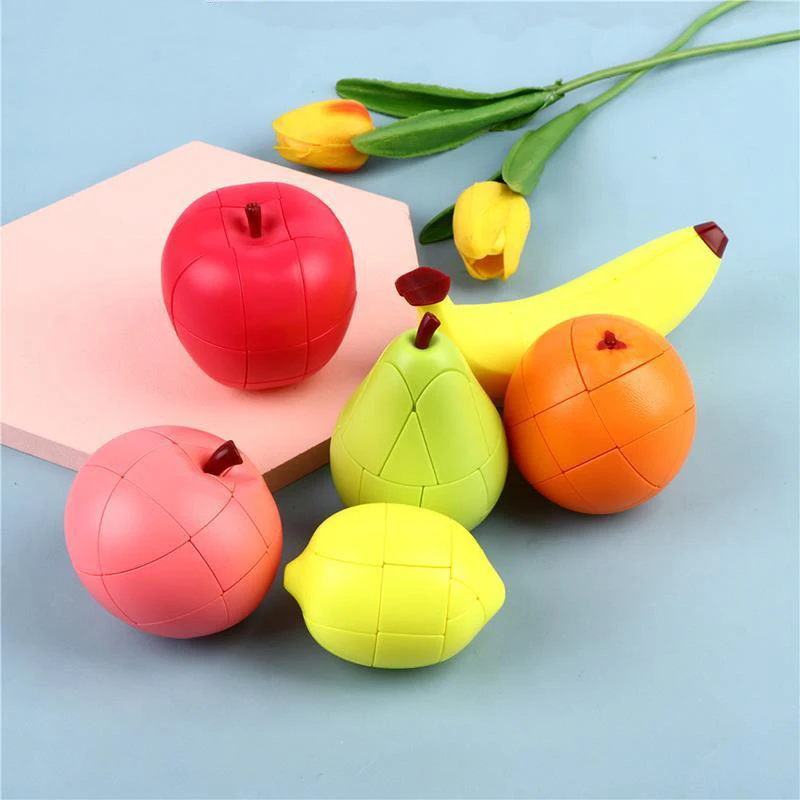 1PC Fruits Strange-Shape Cubes Puzzle Magic Lemon Banana Orange Peach Pear Banana Educational Cubos Children's Educational Toys