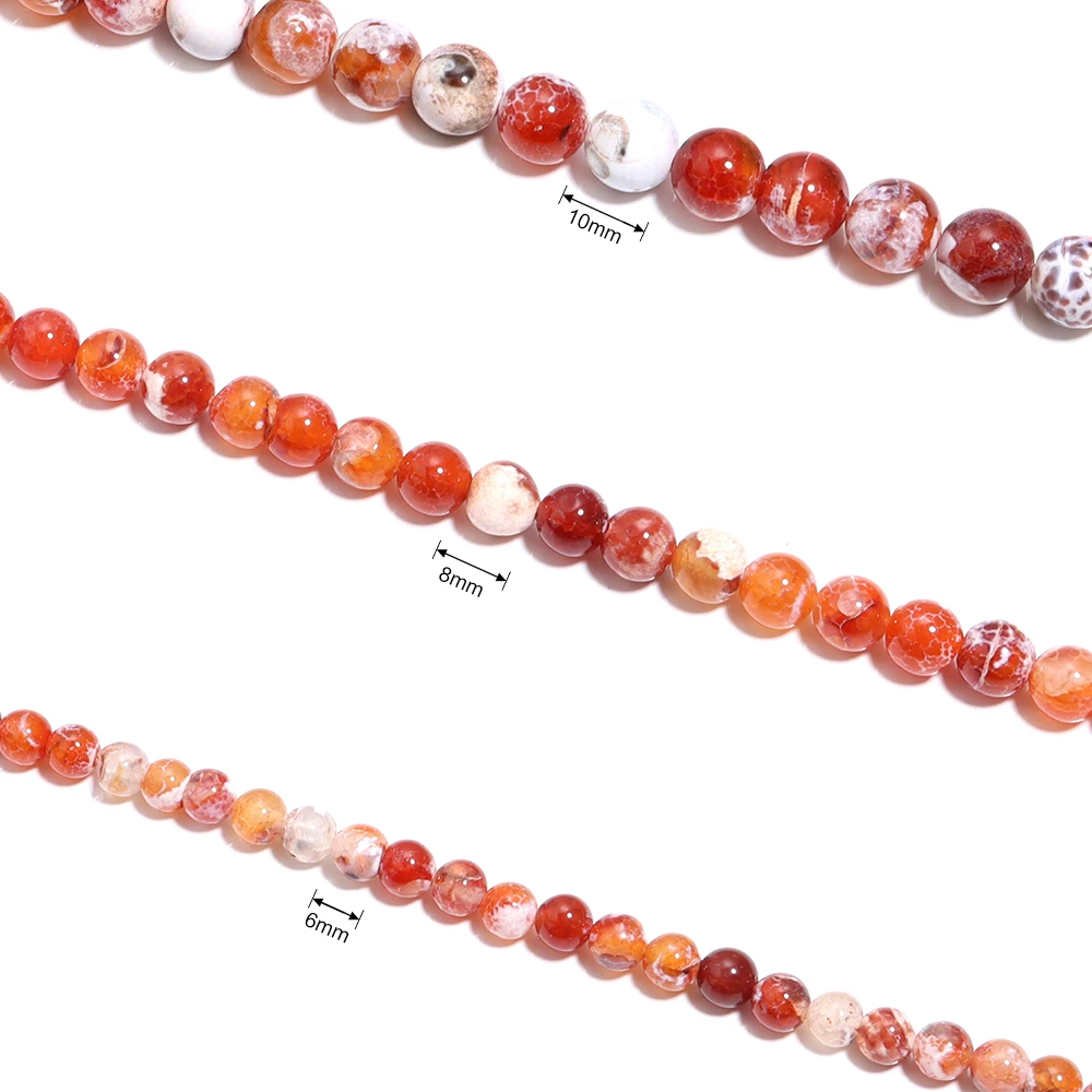 الأوجه الطبيعية الأبيض الأحمر الصقيع متصدع النار العقيق الجزع العقيق الخرز المستديرة 15 ''ستراند 6/8/10 مللي متر سوار ذاتي الصنع إكسسوارات #3