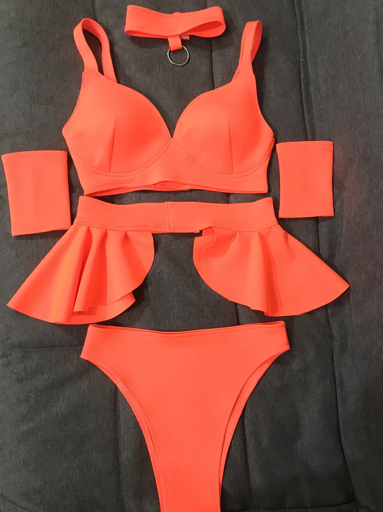 

Bright Fluorescent Orange Split Suit For Nightclub Bar Holiday Party Female Singer Dance Team Stage Performance Clothing