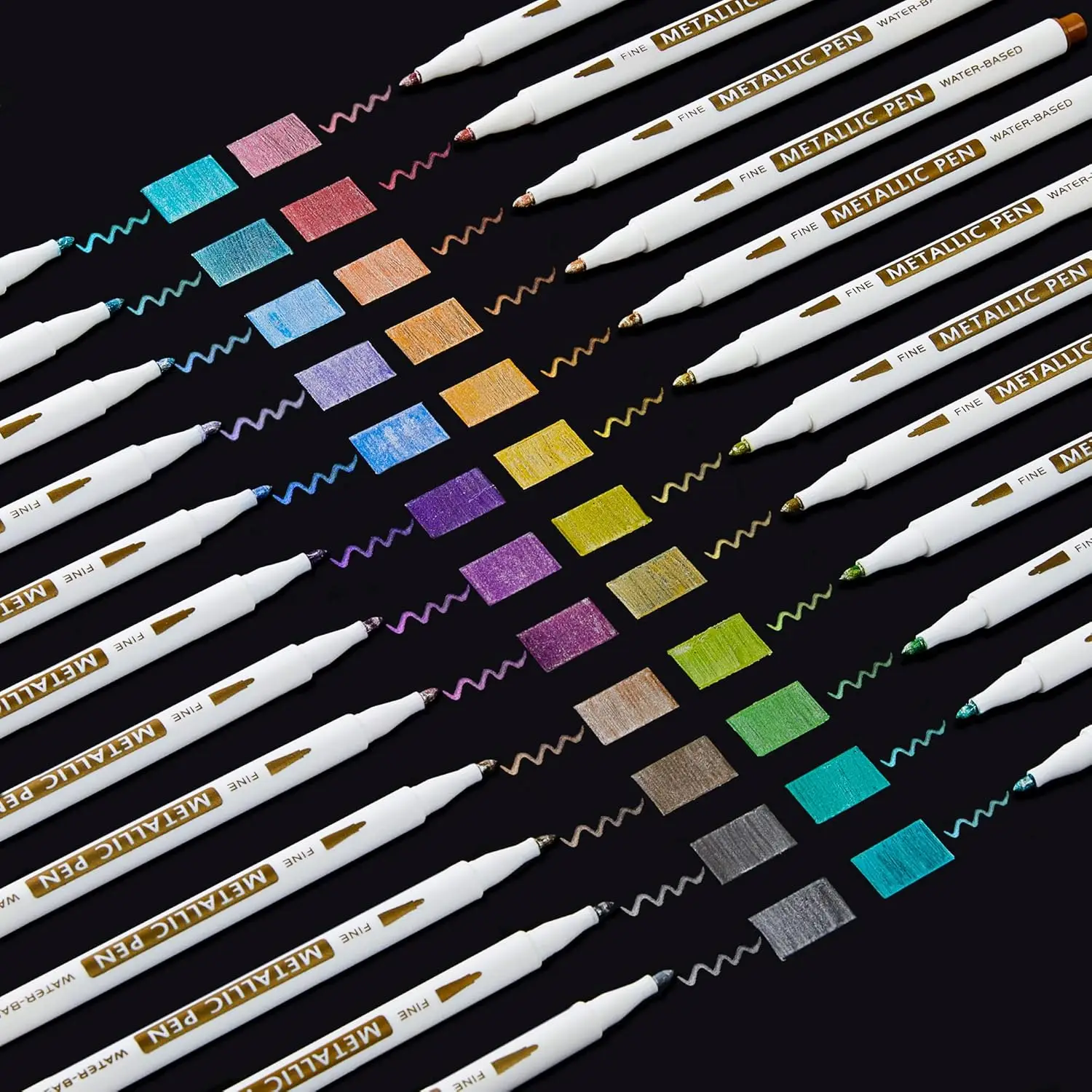 

24 Metallic Marker Pens Fine Point for DIY Crafting, Calligraphy, Art on Black Paper & Surfaces