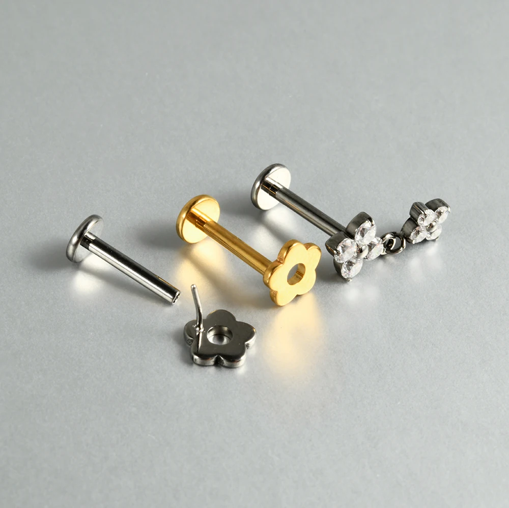 Dreamlee G23 Solid Titanium Rook Helix Stud Push In Flat Back Tragus Cartilage Earring Flower Lobe Labret Piercing Jewelry