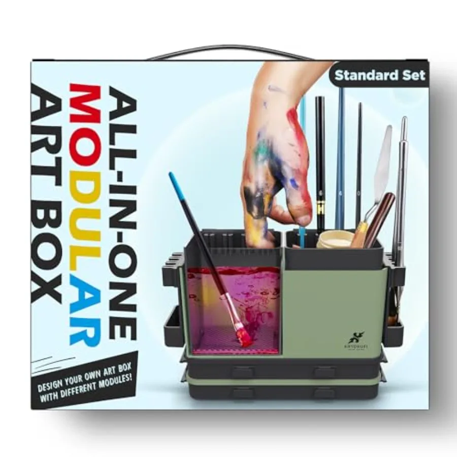 

Portable All-in-One Modular Painting Station with Paint Brush Cleaner and HoldersWet Paint Palette Tray with Lid for Miniature