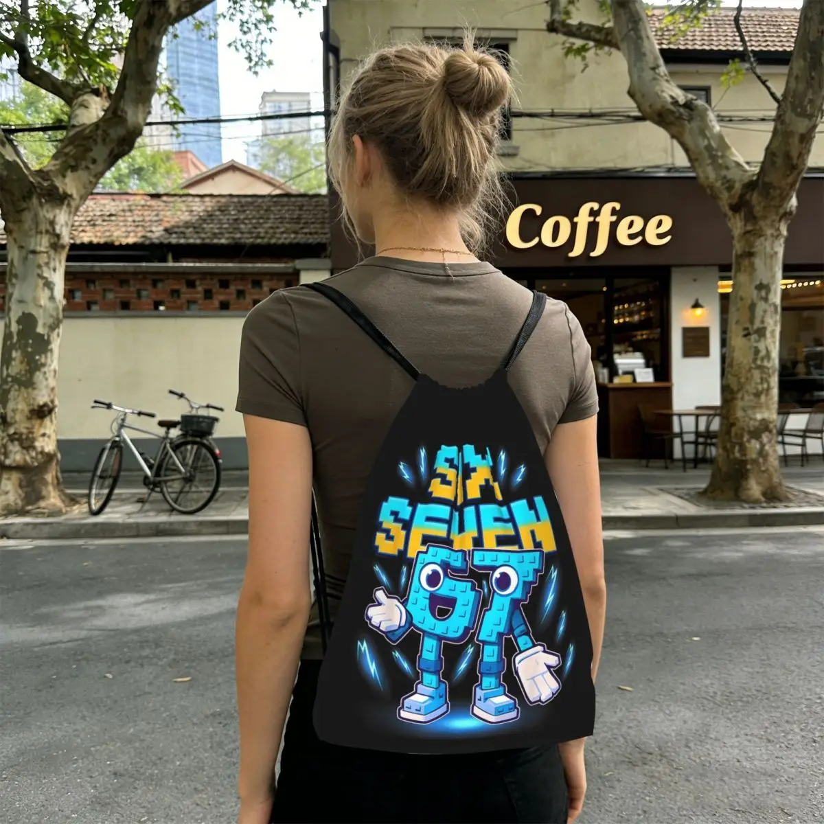 Number 67 Building Blocks Print Backpacks Casual Drawstring Bags Sports Bag Book Bags for Man Woman Students
