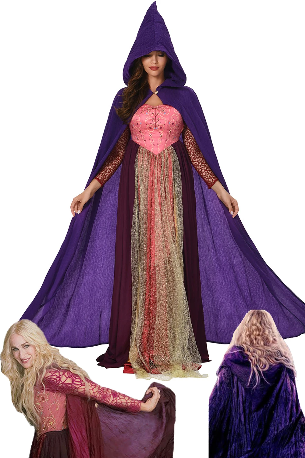 Sarah Sanderson Cosplay Costume Hocus Halloween Pocus Women Dresses Cloak Halloween Party Witch Clothes For Ladies Role Play