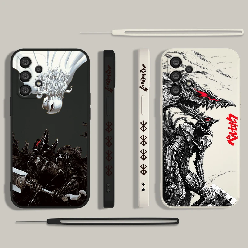 Hot Blood Anime Berserk Guts Phone Case For Samsung A55 A53 A33 A52 A32 A71 A51 A21S A35 A25 5G Liquid Left Rope Funda