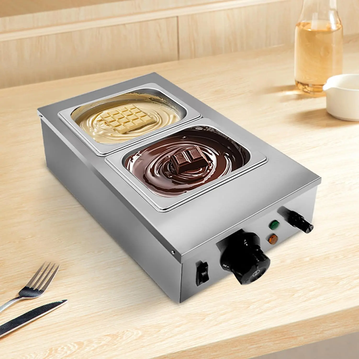 Tacleekii 800W Electric Chocolate Tempering Machine Commercial Stainless Steel Chocolate Melting Pot Adjustable Temperature Water Bath Chocolate Warmer with 2 Pots for Bakery, Coffee Shop