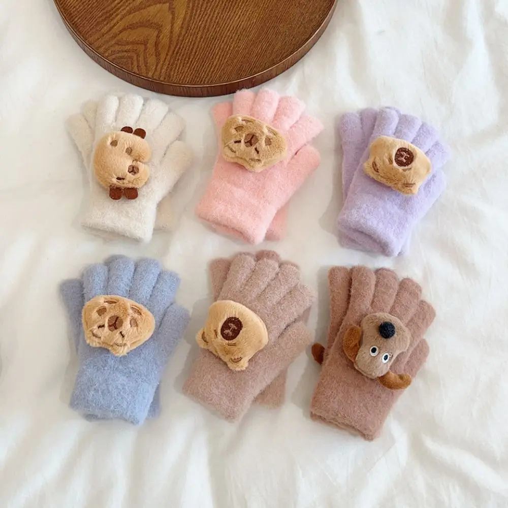 

Portable Capybara Gloves Thicken Knitted Skiing Gloves Cartoon Kawaii Keep Warm Gloves Outdoor