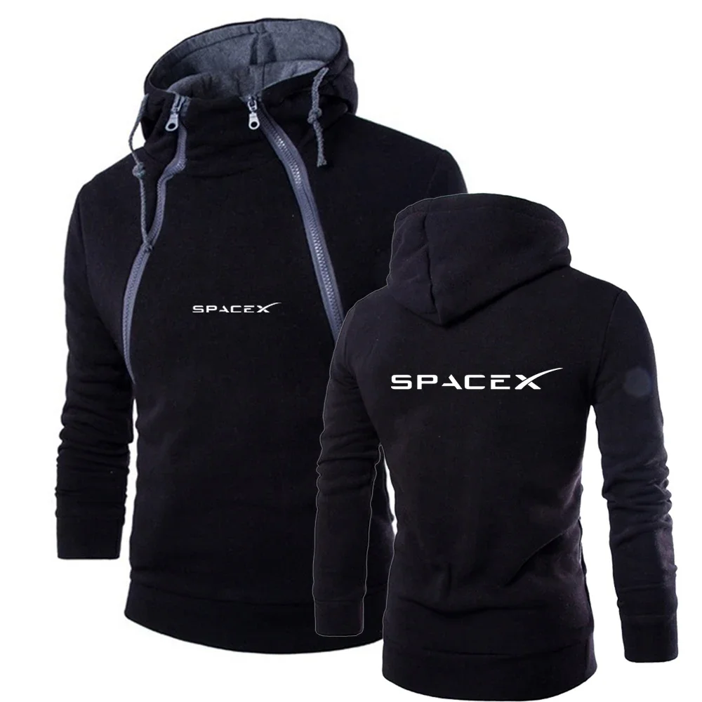 SpaceX Space X Logo 2023 Men's New Men's Printing Double Zipper Design Casual Autumn And Winter Fashionable Sports Hoodies Tops