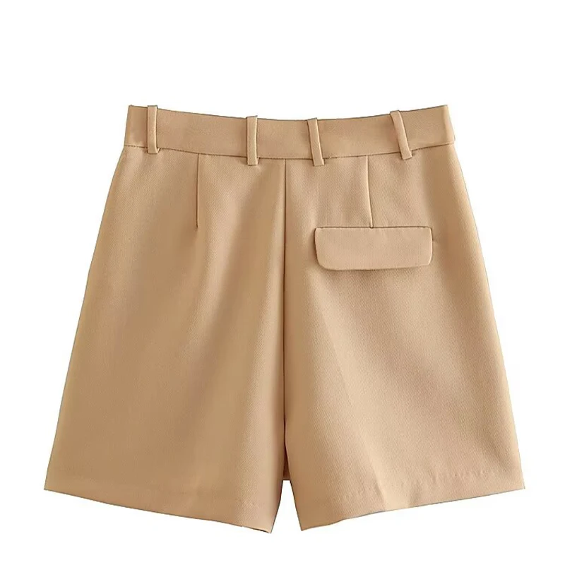 CLAZZAA Women Fashion White Pleated Front Zipper Shorts Vintage High Waist Female Chic Lady Shorts