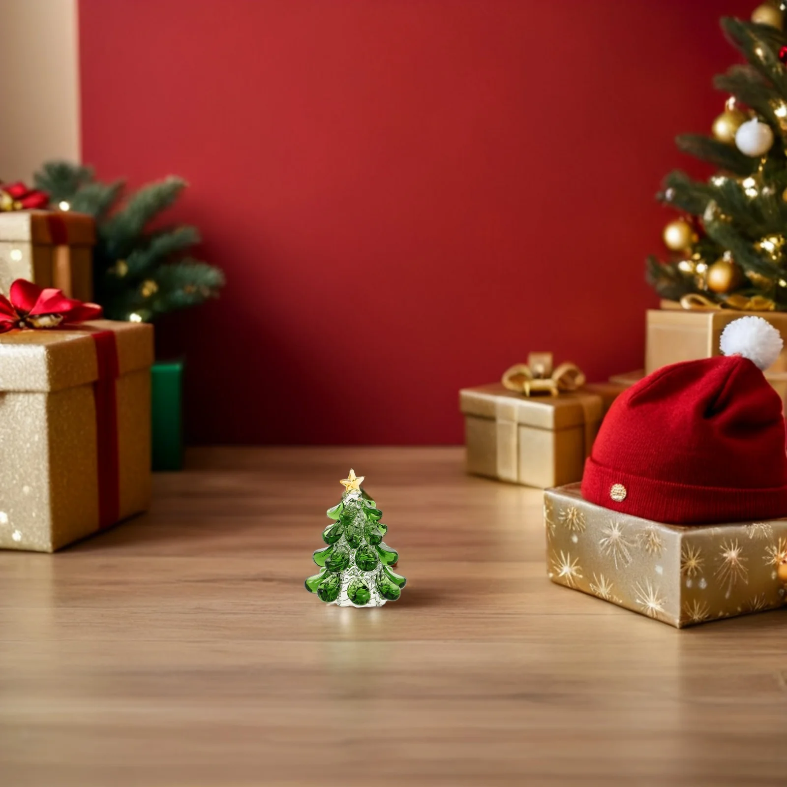 

Mini Green Christmas Trees Figurines Crystal Christmas Tree Paperweight Decoration with Star Topper Tabletop Holiday Xmas Cente