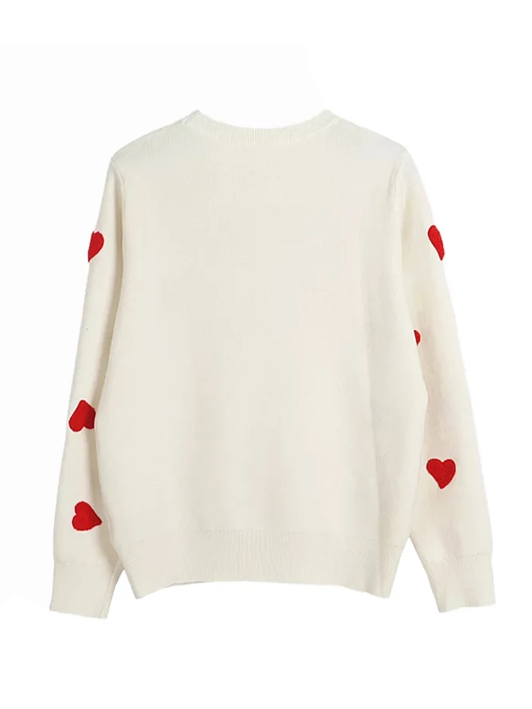 Women Embroidery Love Heart Strawberry Knitted Sweaters Vintage Y2K Casual Sweet O Ne Pullovers Winter Warm Sweater Tops C-129