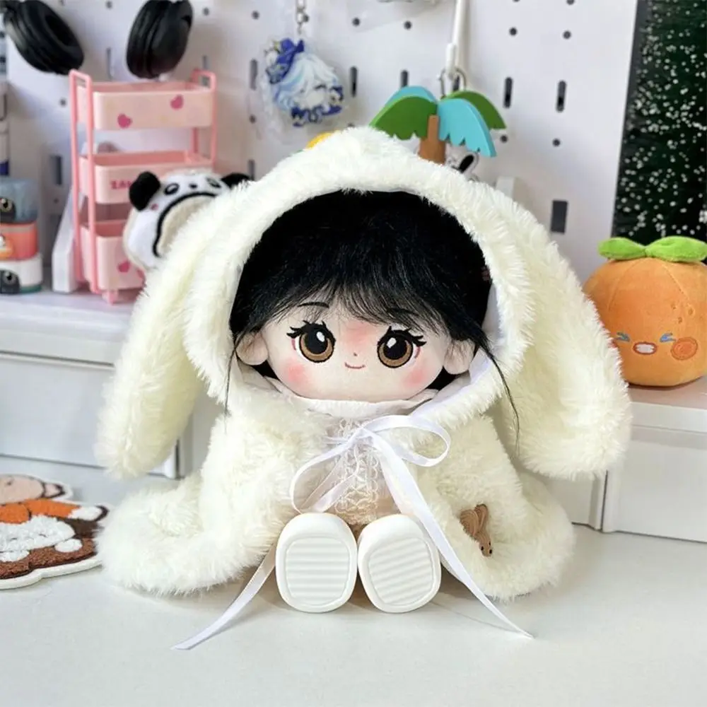 Lovely 20CM Doll Clothes Multicolor Hairy Rabbit Ear Doll Cloak Changing Dressing Game Cosplay Doll Hooded Shawl Gift Toy