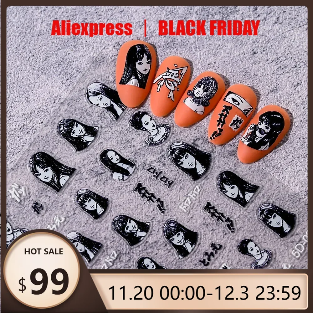 

Новые 5D готические наклейки для дизайна ногтей, японские ужасы, комиксы, наклейки для ногтей для девочек, самоклеящиеся наклейки для ногтей с героями мультфильмов аниме, инструменты