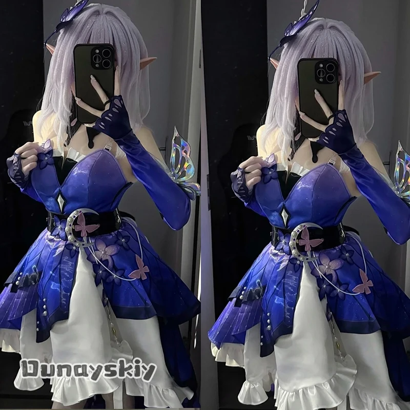 

Hemera*Honkai Star Rail Castorice Dreamy Butterfly Cosplay Dress Anime Same Style Gradient Tulle Skirt Bow Headwear Role Play