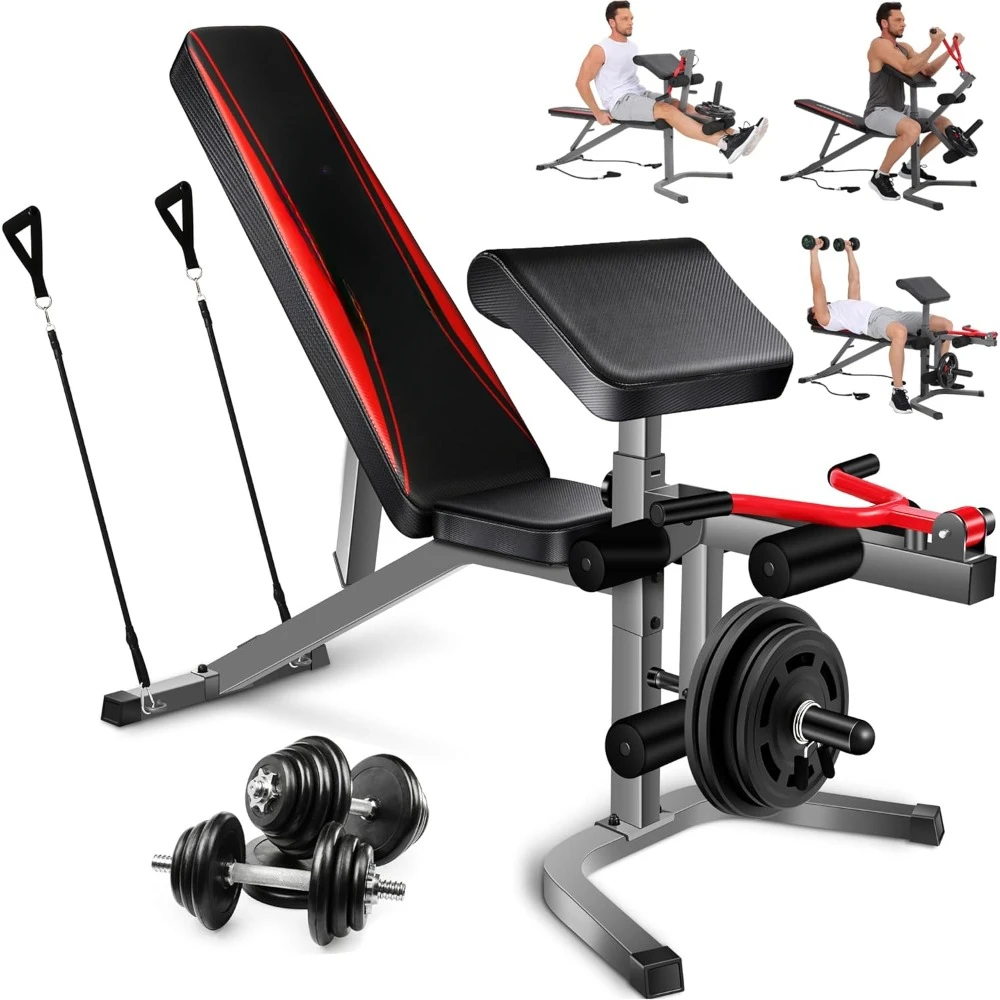 Weight Bench Set Adjustable Weight Benchs with Preacher Curl Leg Extension Professional Bench Press for Full Body Exercise