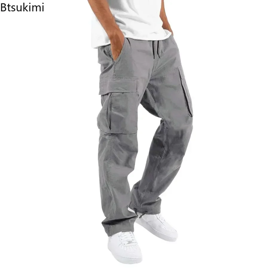 New 2026 Cargo Pants Trousers for Men Full Length Solid Color Loose Multi-pocket Drawstring Pockets Pants Male Cargo Pants 5XL