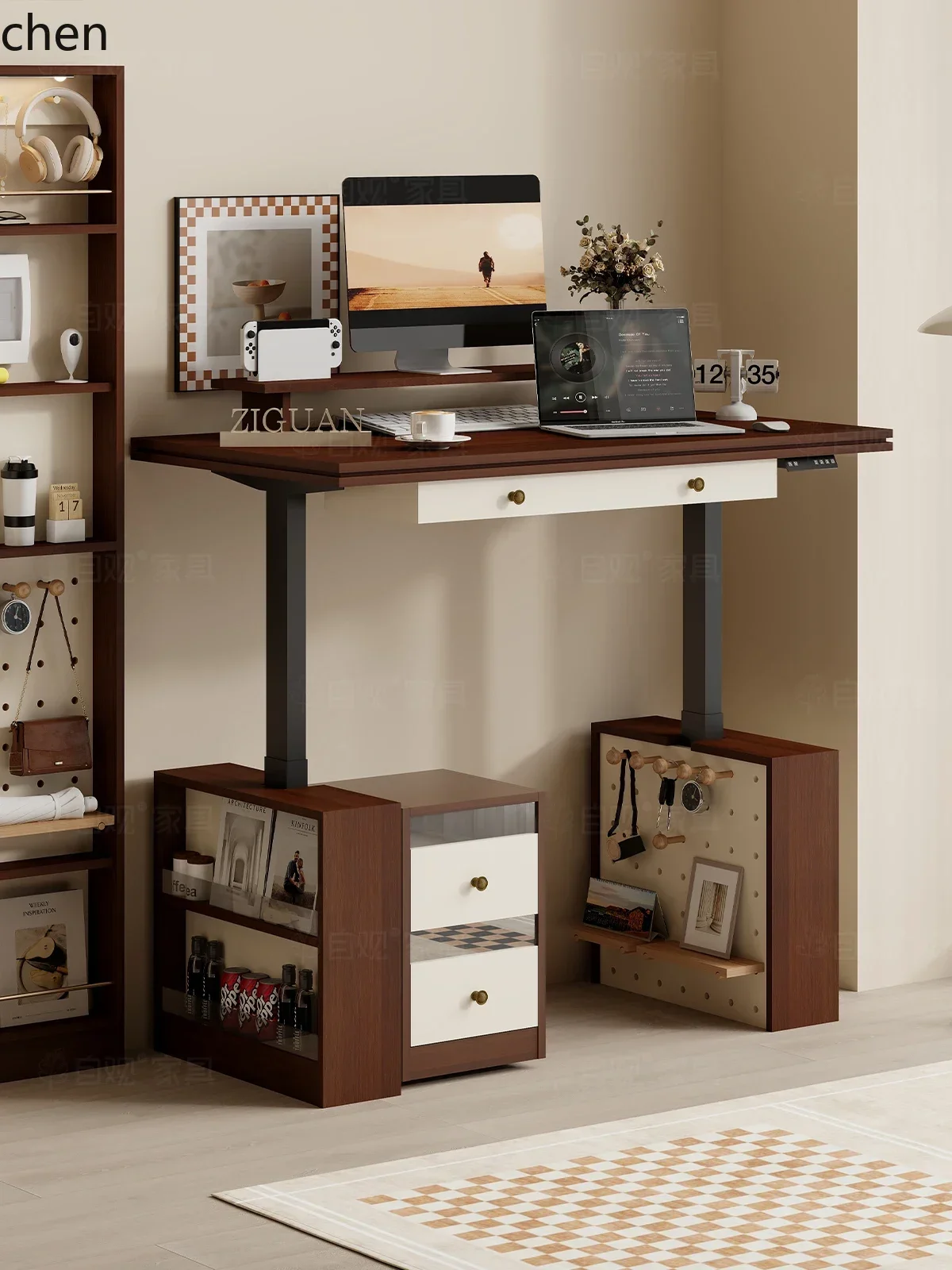 H1  Electric Lifting Desk Multifunctional Standing Office Work Desk with Storage Cabinet