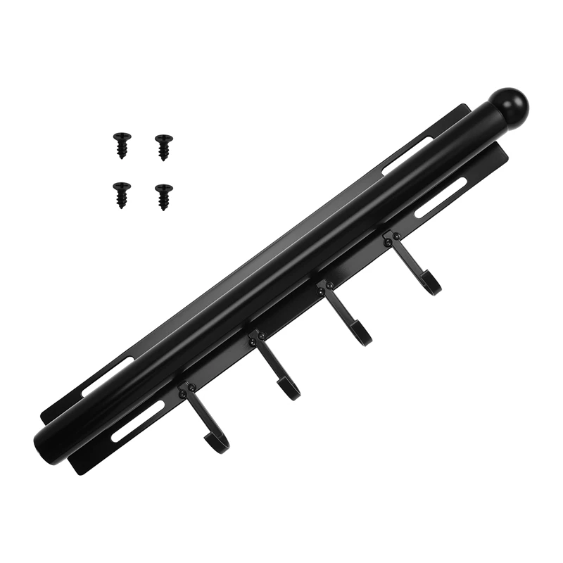 12 Inch Valet Rod for Closets Pull Out Closet Valet Rod Slide Out Black Pull Out Clothes Hanger with 4 Hooks-VVNB