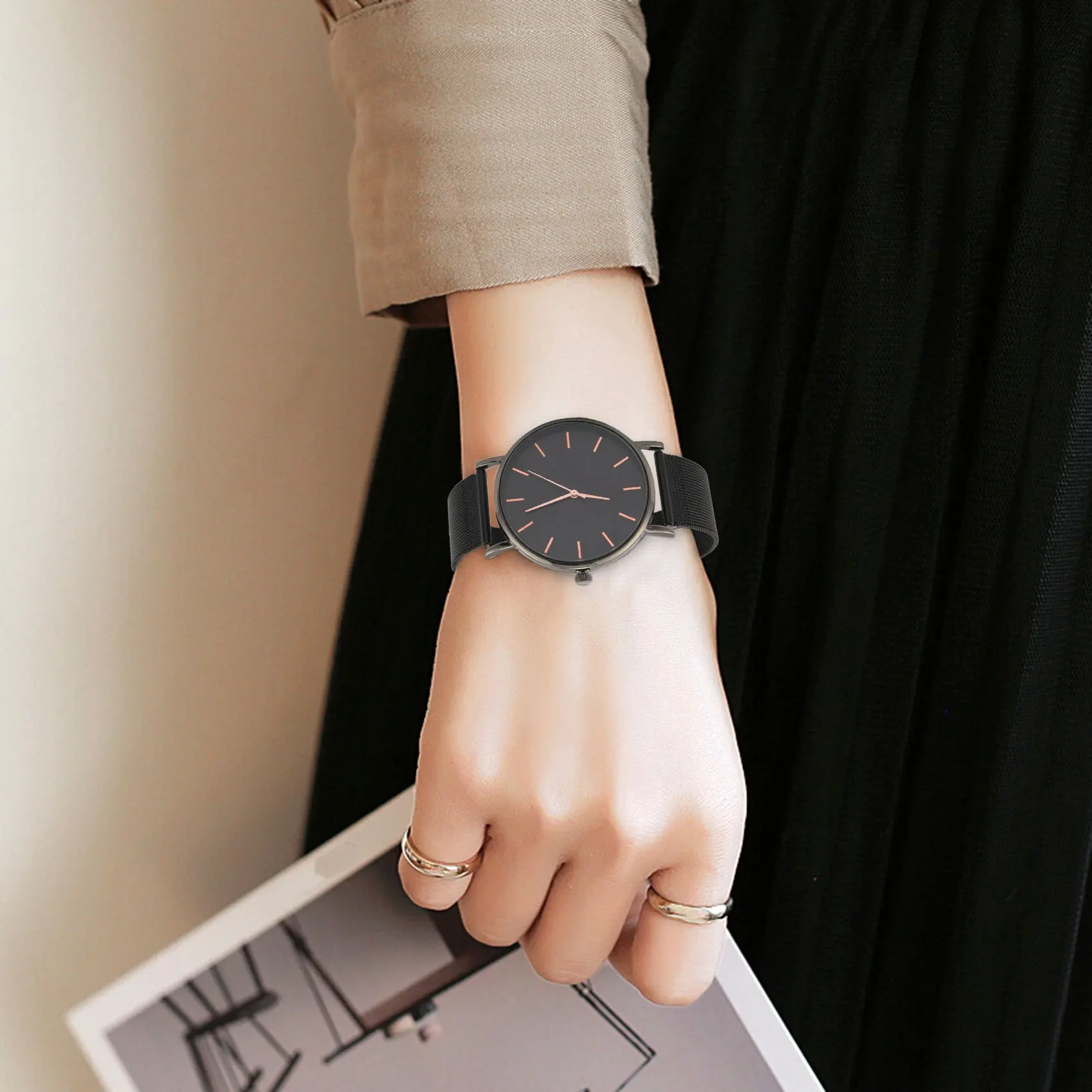 تاريخ الرياضة التناظرية كوارتز ساعة معصم موضة الفولاذ المقاوم للصدأ الرجال Relogio Masculino ساعة اليد الذكور عادية الأسود والذهب الوردي