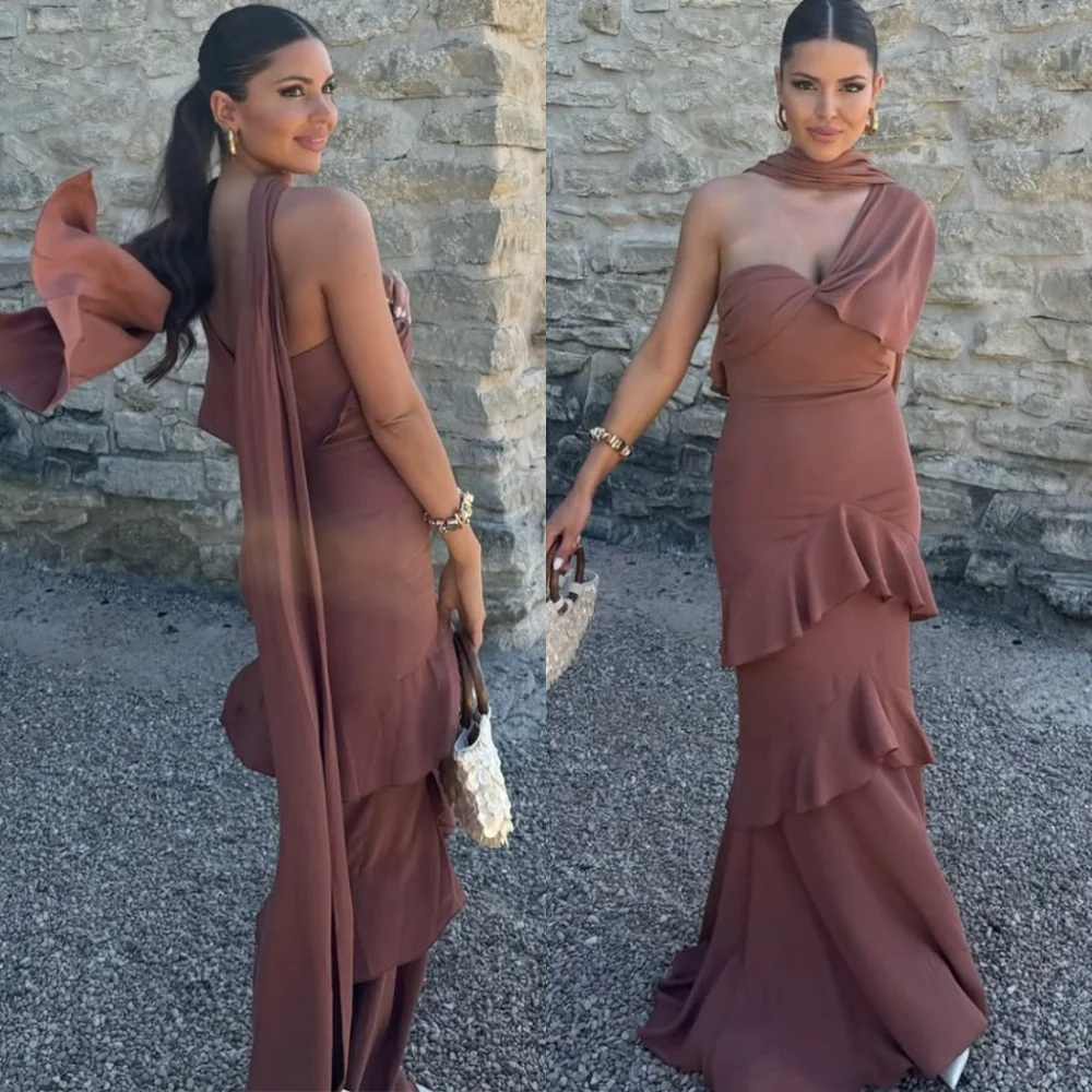 

Customized Mermaid Evening Dress Fashion One Shoulder Sleeveless Dresses 2025 Woman Graceful Sweep Train Bespoke Occasion Gowns