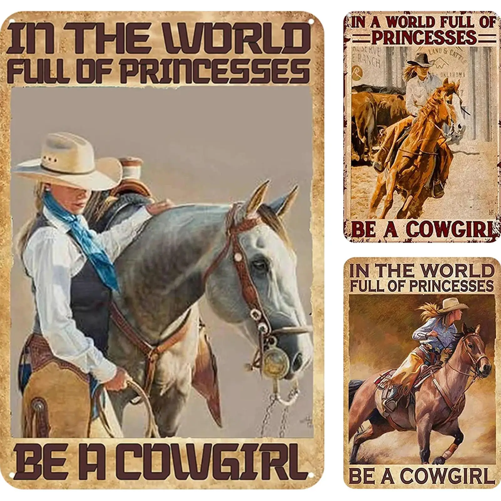 

3Pcs Vintage Western Cowboy Metal Tin Sign 2D Metal Wall Art Poster 30x40cm