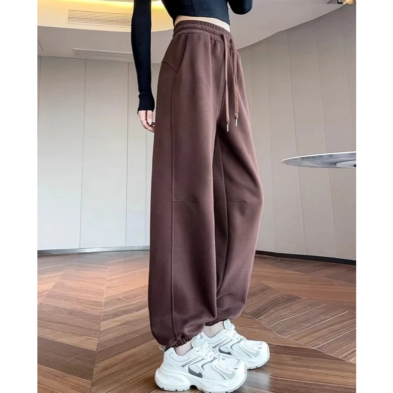 Pantalon d'attache de style américain pour femmes, nouvelle lanterne droite ample, décontracté, taille haute, taille Slim, printemps et automne