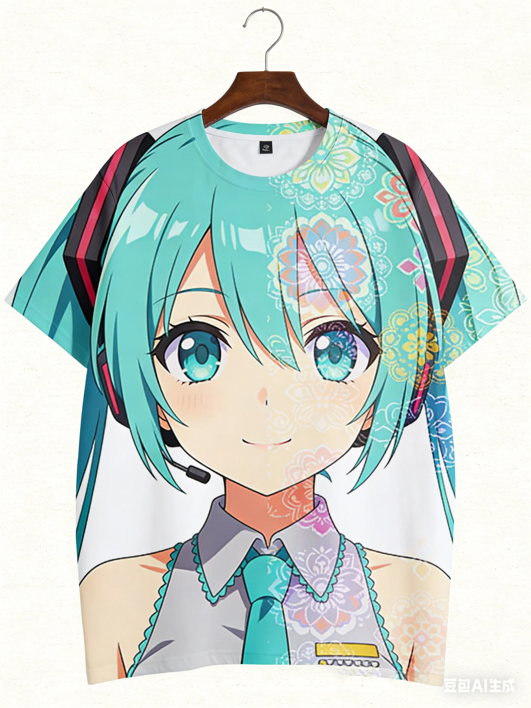 

Футболка с принтом Hatsune Miku Collaboration, японское аниме, свободный крой, утягивающий эффект, для модных девушек