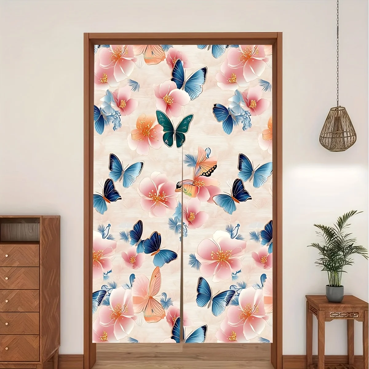 

1 шт. модная японская дверная занавеска с цветком-бабочкой-подходит для спальни, перегородки гостиной, кабинета, ресторана, балкона