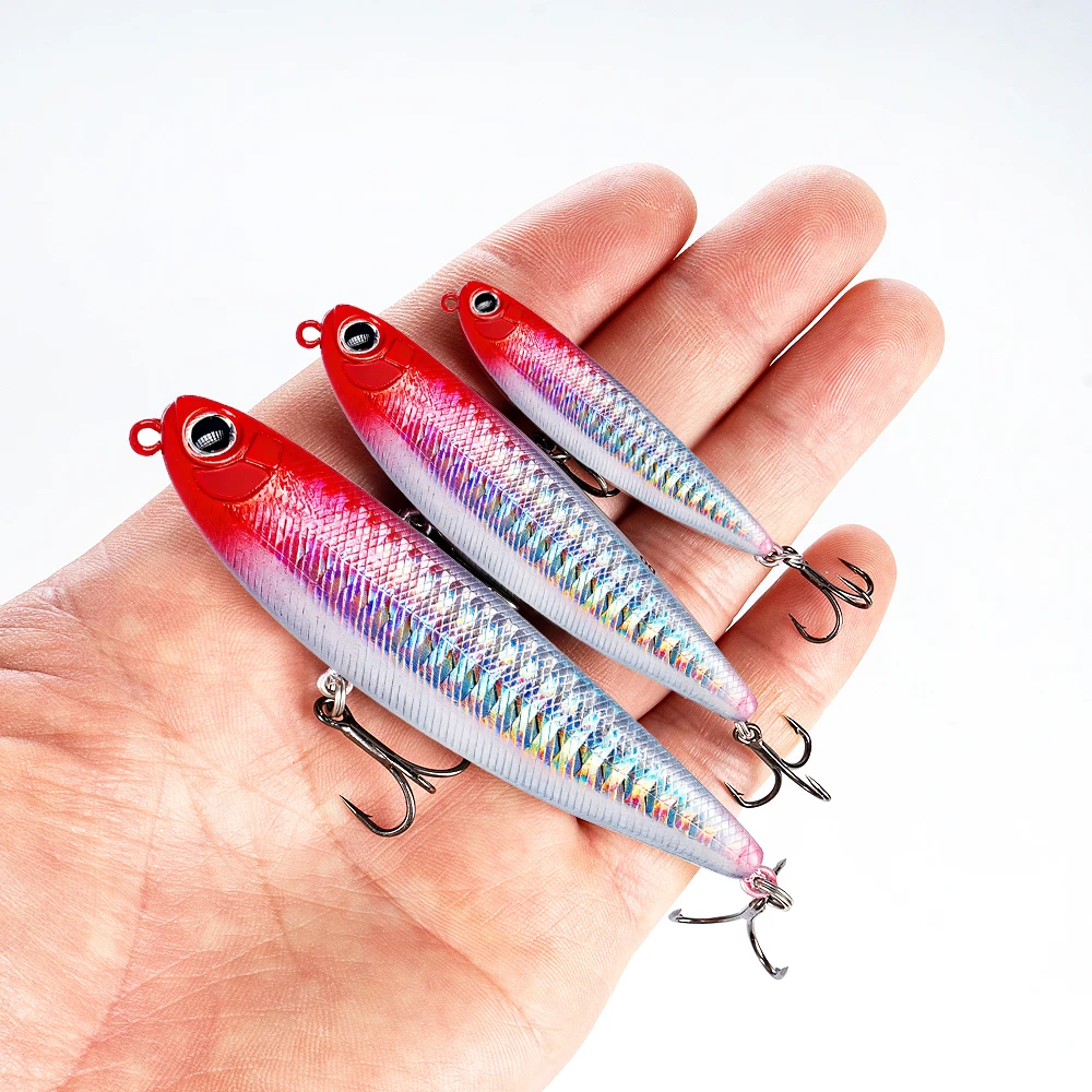 5Pcs Top Wasser Bleistift Angeln Locken 5/6,6/9,1 cm Schwimmende Swimbait Wobbler Künstliche Harten Köder Mit 2 Drillinge Für Bass – Detail 10