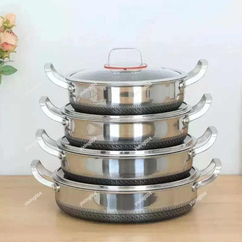 Deep Flat Frying Pan Double Handle Cooking Pan For Induction Cooker And Gas Stove Household Use