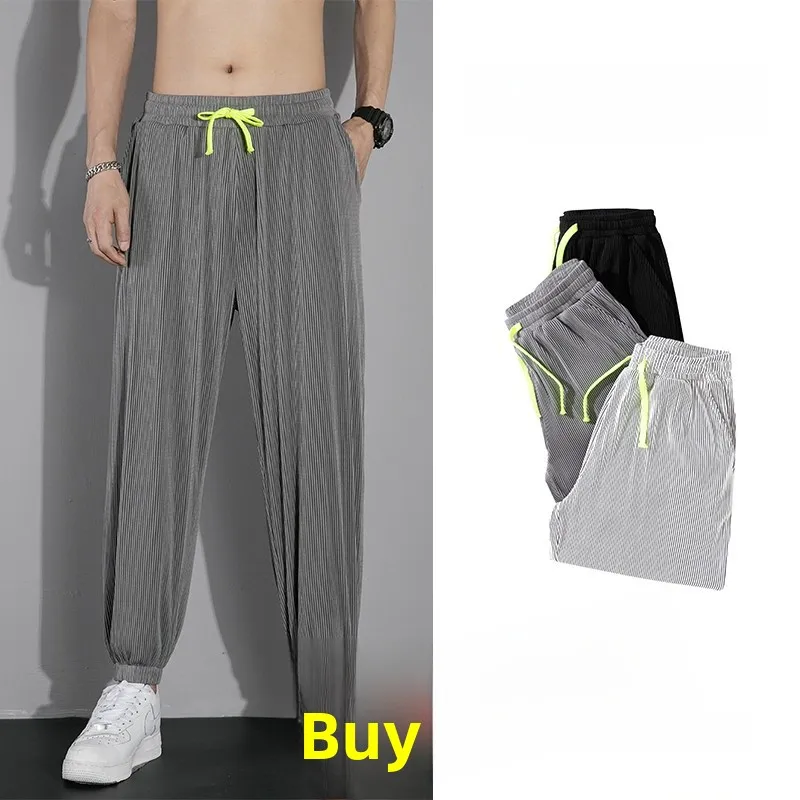 

Men's Ice Silk Work Pants Loose Fit Comfortable Casual Sports Trousers for Office And Outdoor Activities Non-Magnetic No Iron