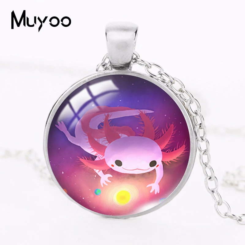 2022 New Cute Axolotl Pendant Necklace Animal Round Photo Necklaces Glass Dome Jewelry Gifts