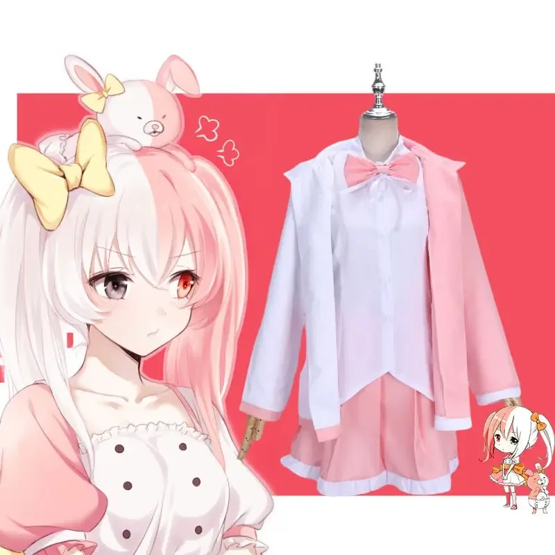 Nieuwe a recruté un cosplay Ronpa Monomi, Kostuum Roze Lange Pruik Beer Speelgoed, anronpa Monokuma Jkuniform CapStrespiration on Set Shirt