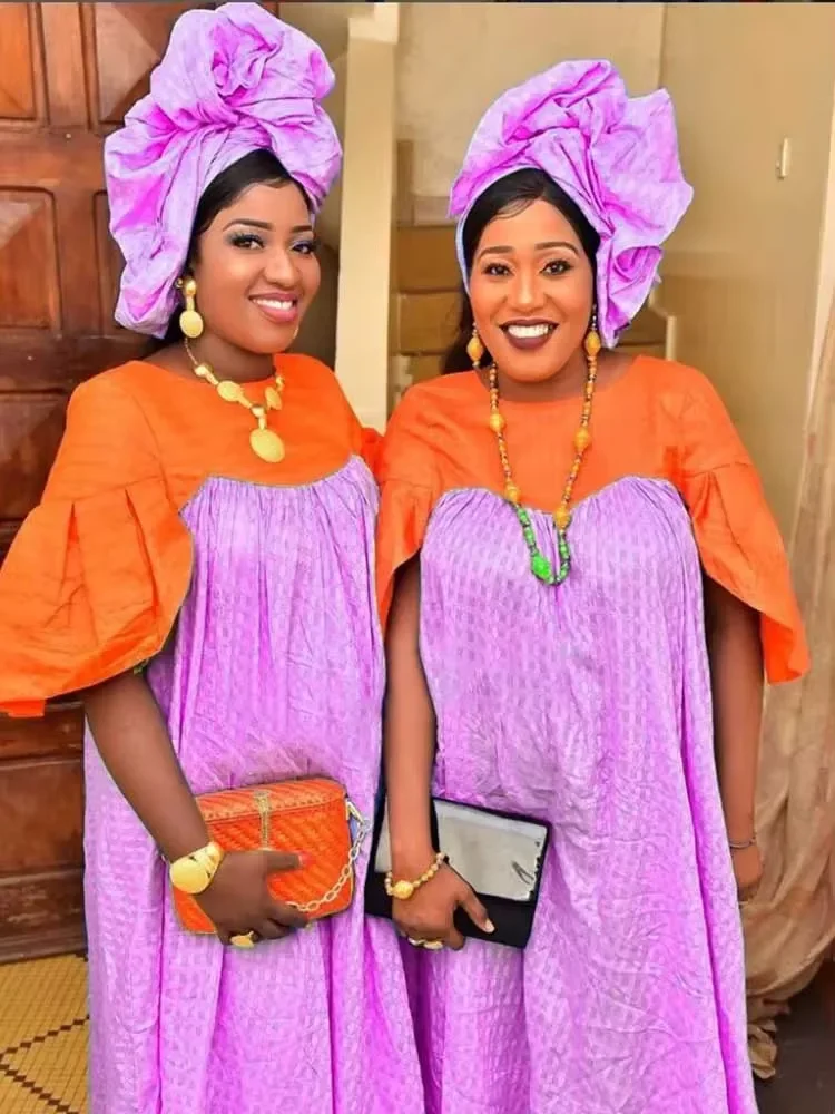 Luxury African Bazin Riche Dress And Boubou Set with Scarf Elegant Long Gown for Wedding And Party 2026 New Design Best Seller