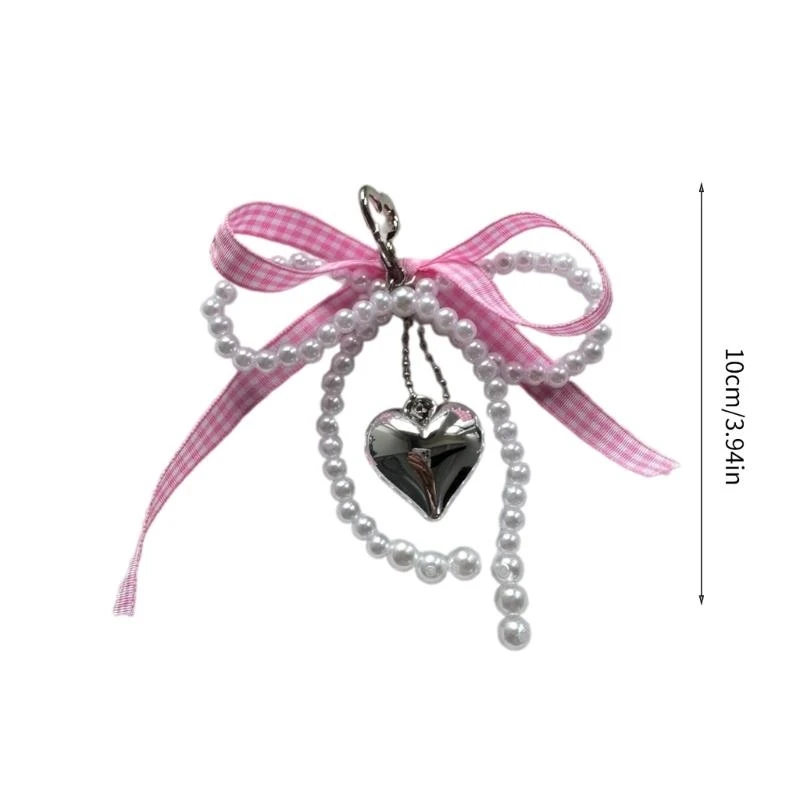 Heart Pearl Bowknot Keychain Decorations Keyring Ornament Backpack Handbag Charm Pendant Gift for Girls Women