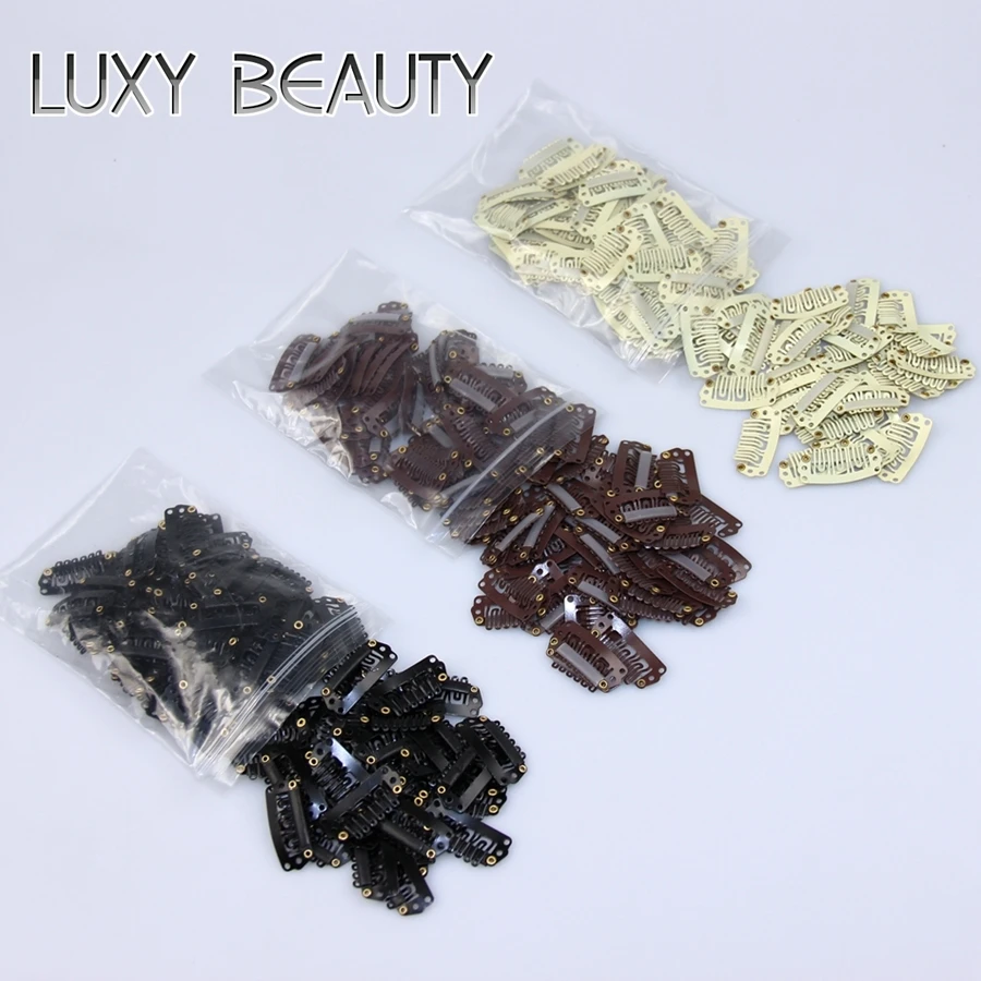 Pinces à Cheveux Noires pour Extensions de Perruque, Tissage de Trame, à Fermeture, Brunes et Blondes, U 2.8cm, 50 Pièces