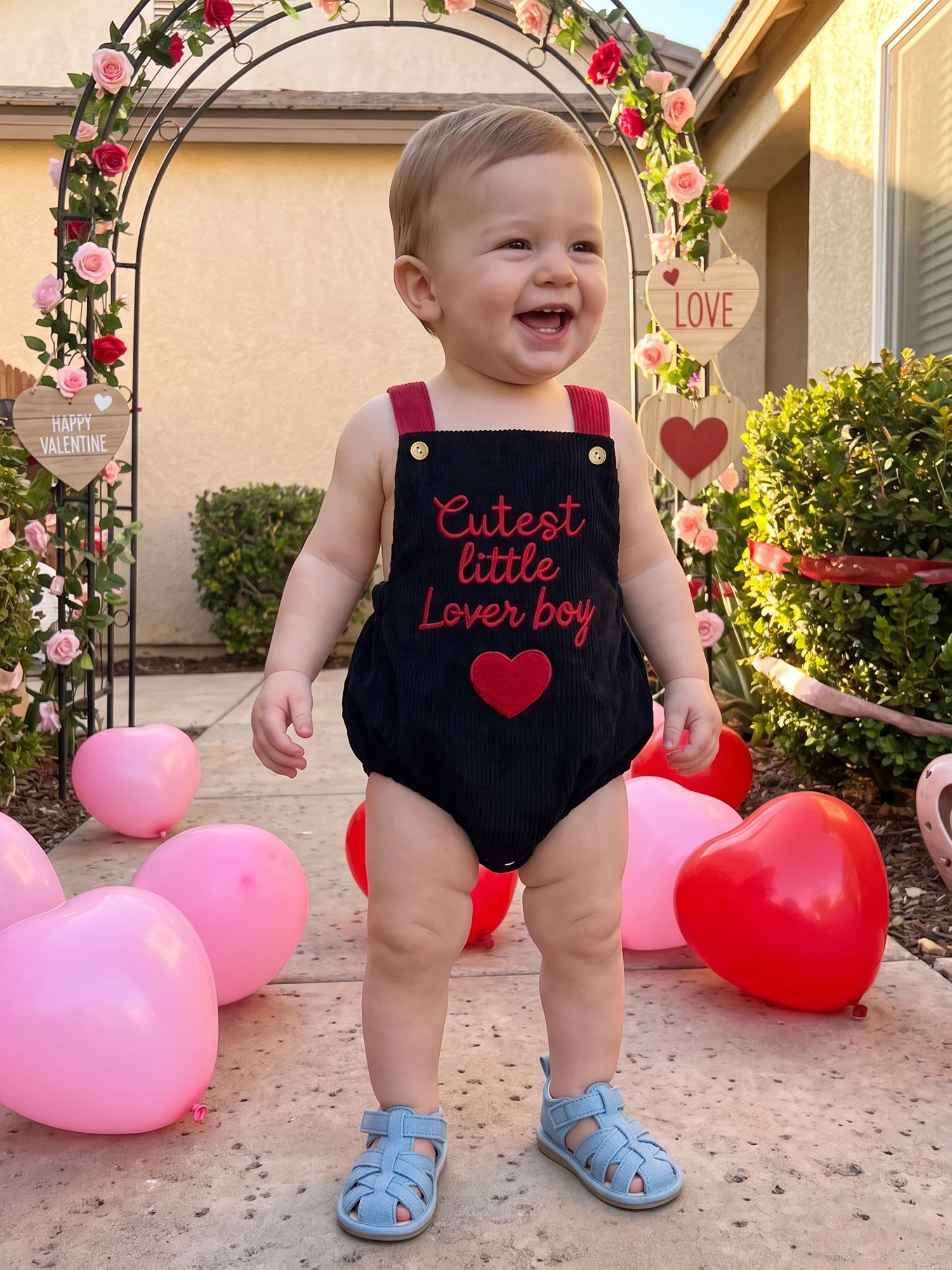 Embroidery-Letters Valentines Day Baby Overalls Sleeveless Embroidery Sleeveless-Embroidery-Letters Heart Letters Heart Romper