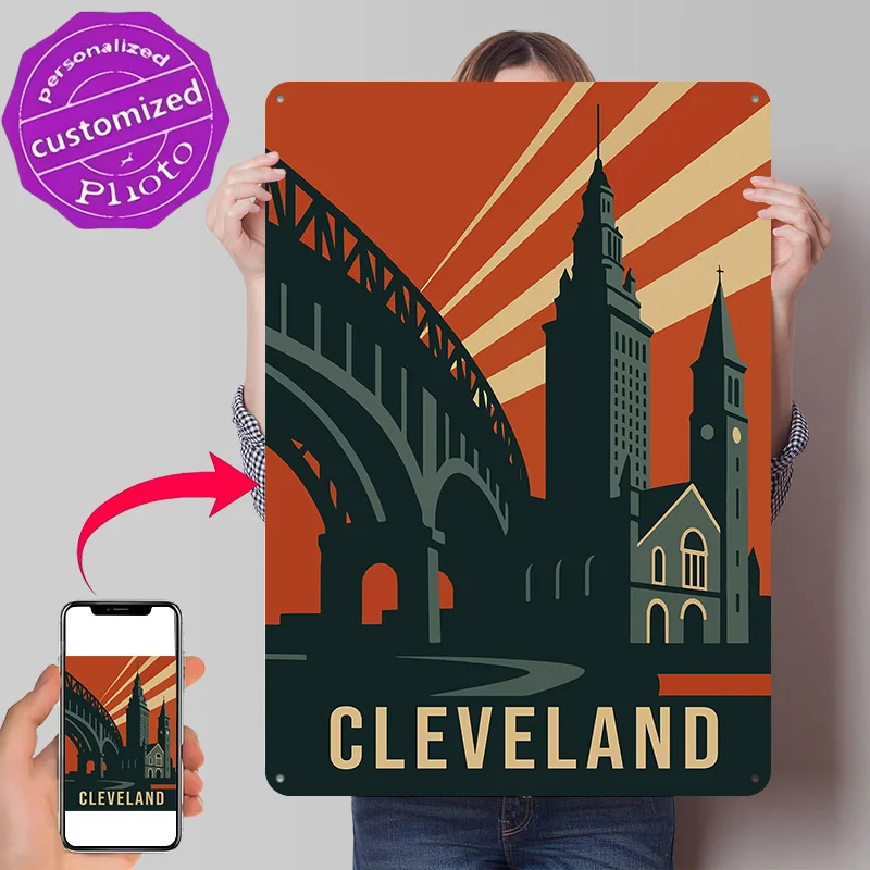 Cleveland Vintage Travel Metal Poster Perfect Gift for Fans Lovers Personalized Wall Art Metal Sign for Room Decorating Interior