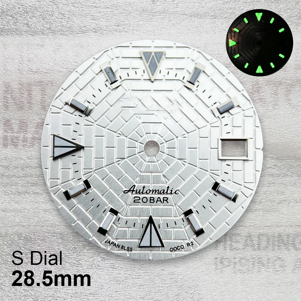 28.5mm S Logo Cobweb Dial Sunray Dial Fit NH35/NH36/4R/7S Movement Green Luminous High Quality Watch Modification Accessories