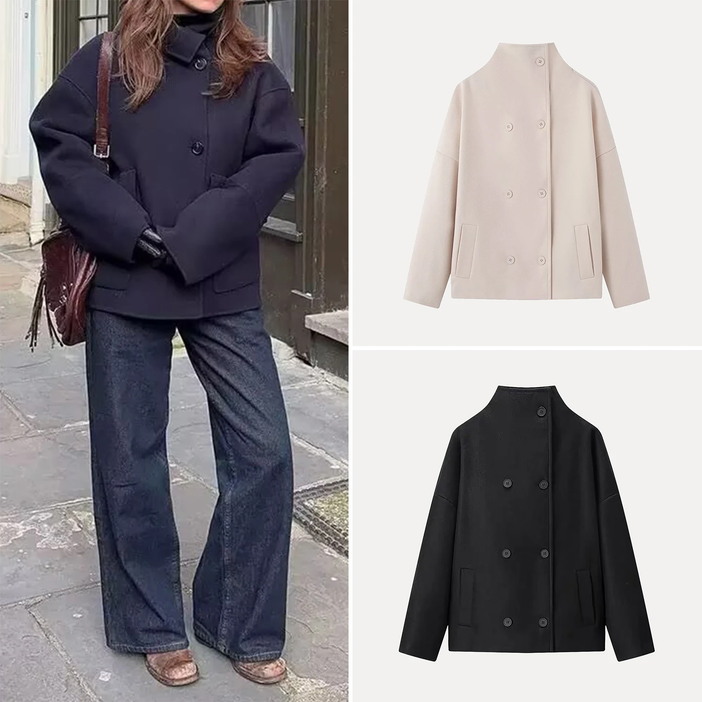 

Новое зимнее женское пальто Faion Personali ort с двойной пуговицей 2024, универсальное большое пальто, европейское женское пальто со стойкой