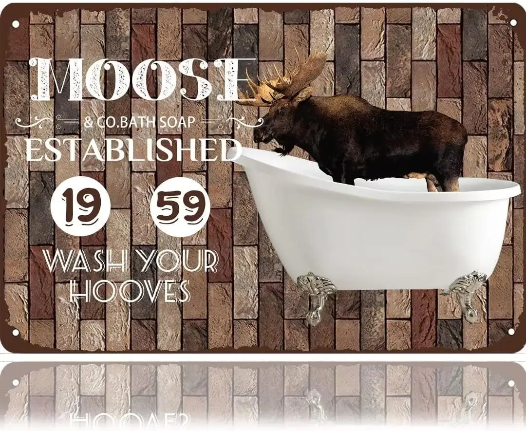 Moose Bathroom Vintage Tin Sign Moose & co. Bath Soap Wash Your Hooves Funny Wall Decor for Home Cafes Pubs Club Plaque