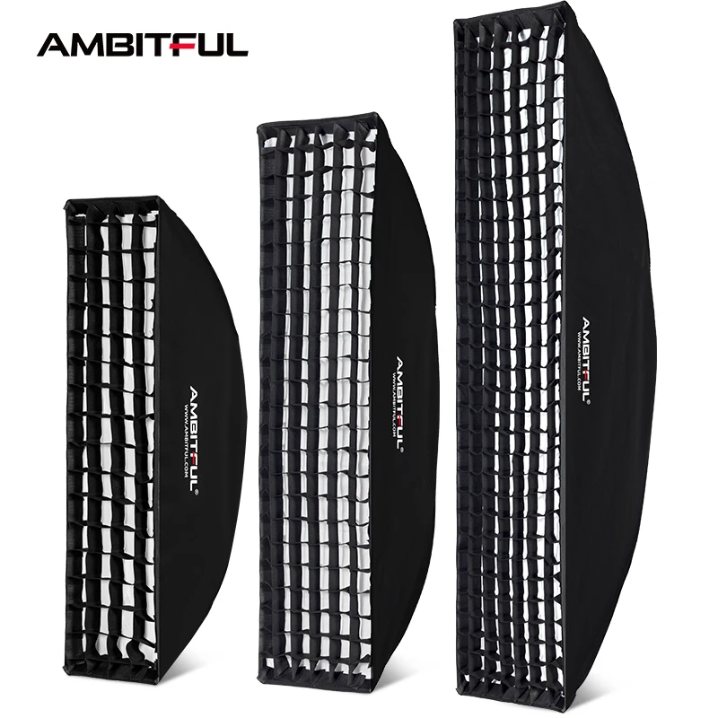 AMBITFUL 60x90cm 22x90cm 30x120cm 35x160cm 95cm Softbox rectangulaire octogonal à grille nid d'abeille pour flash de studio Bowens