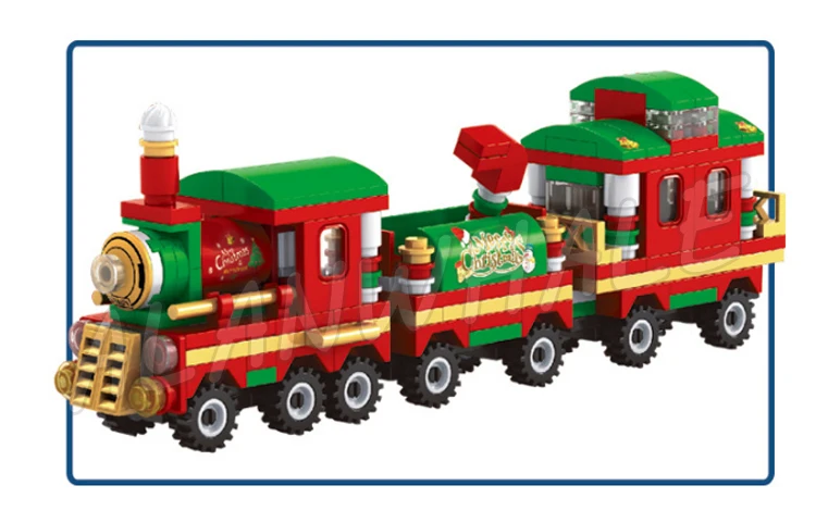 266pcs Christmas Train Red-colored Locomotive Winter Holiday Tree Green Wreaths 25524 Building Blocks Set Compatible With Model