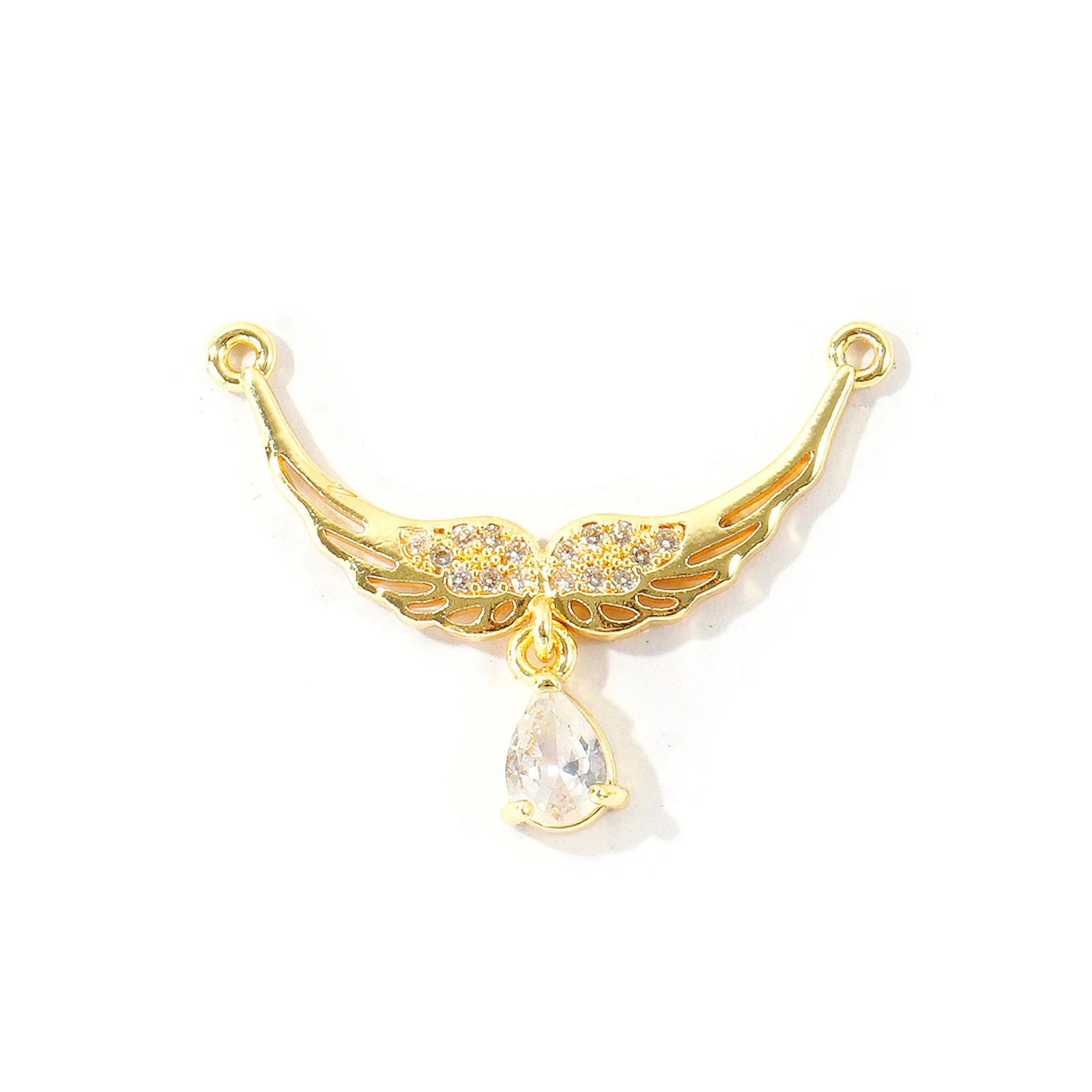 2Pcs Brass Connector Charms Clear Cubic Zirconia Curved Bar Angel Wing Pendant for Women DIY Necklace Jewelry Making Supplies