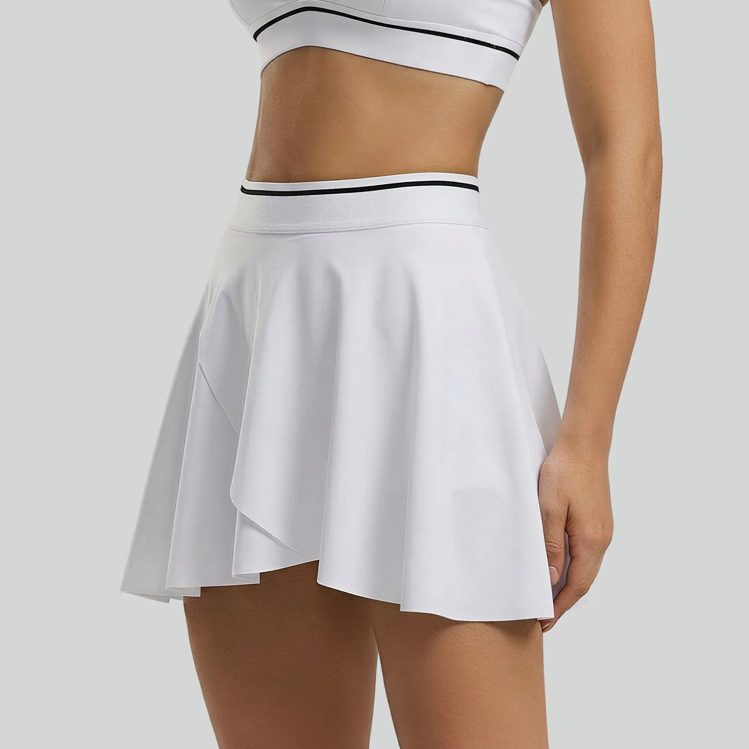 Women Cross-Border American Style Workout Skort, Wrap Anti-Exposure Tennis Skirt With Side Pockets, Fake Two-Piece Yoga Skort