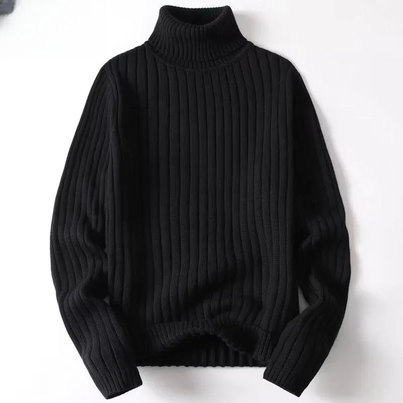 

Men Long Sleeve Solid Pullovers Flat Knitted Sweaters Turtleneck Jumpers Male Slim Fit Basics Standard Wool Slight Strech Casual