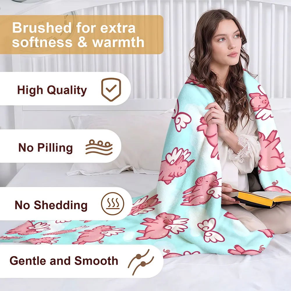 Flying Pig Soft Warm Flannel Blanket Lightweight Cozy Christmas Halloween Home Decor Room