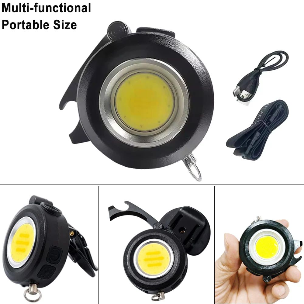 Portable EDC Keychain Flashlight Rechargeable Mini COB Light Torch 10 Modes Emergency Lamp With Screwdriver Car Seat Belt Cutter
