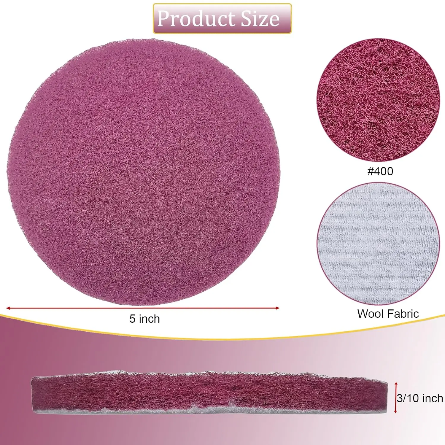 5" Round Flocking Scouring Pad 180-3000 Grit Industrial Heavy Duty Nylon Sponge for Metal Polishing Kitchen Bathroom Cleaning